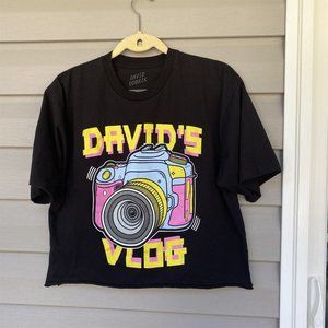David Dobrik Merch DAVID VLOG Neon Camera Black T Shirt Cropped Size Large